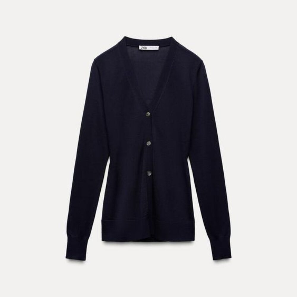 Zara Women BUTTONED KNIT CARDIGAN Navy blue REF 2893/143 in M